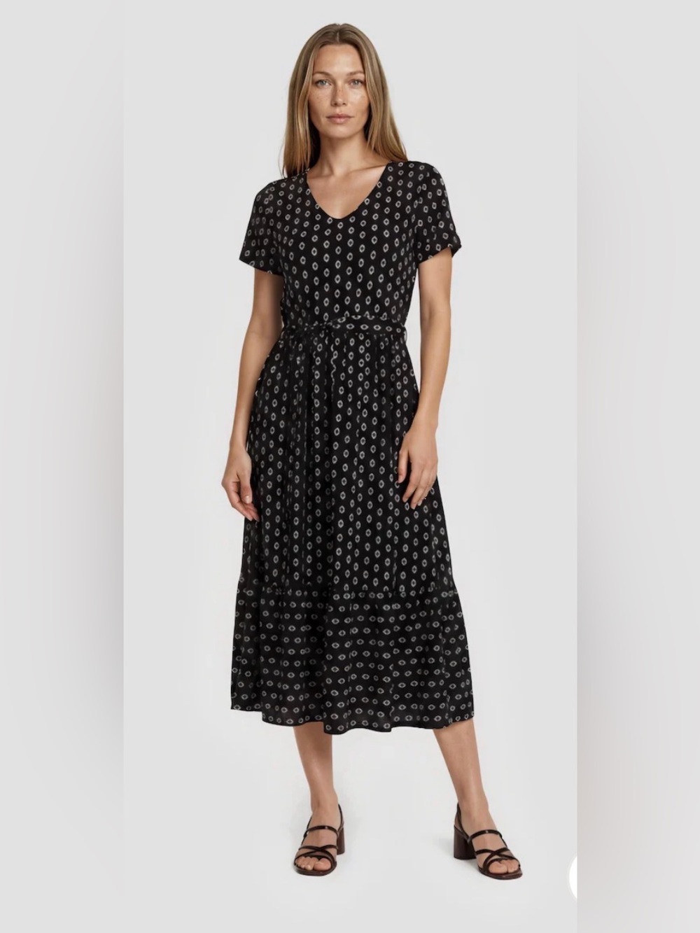 NWT Beechers Brook New York Belted Tiered Maxi Dress Black and White Print XL